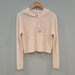 Fornia Hooded Cropped Sweater Cream Size Small New With Tags